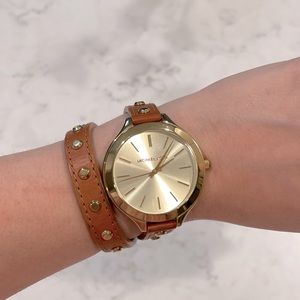 Michael Kors wrap around watch with studded leather straps